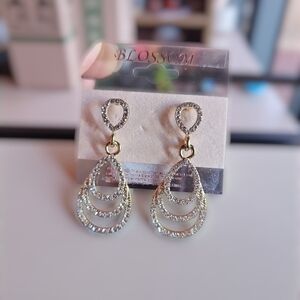 Blossom Gold-Tone Drop Earrings with Crystal Accents.